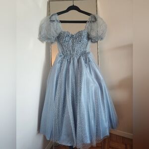 Cinderella Divine Dusty Blue Dress with Puff Sleeves
